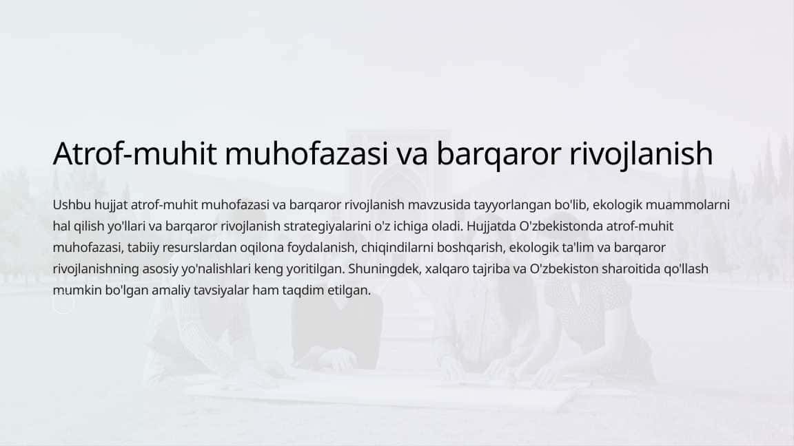 Atrof-muhit muhofazasi va barqaror rivojlanish