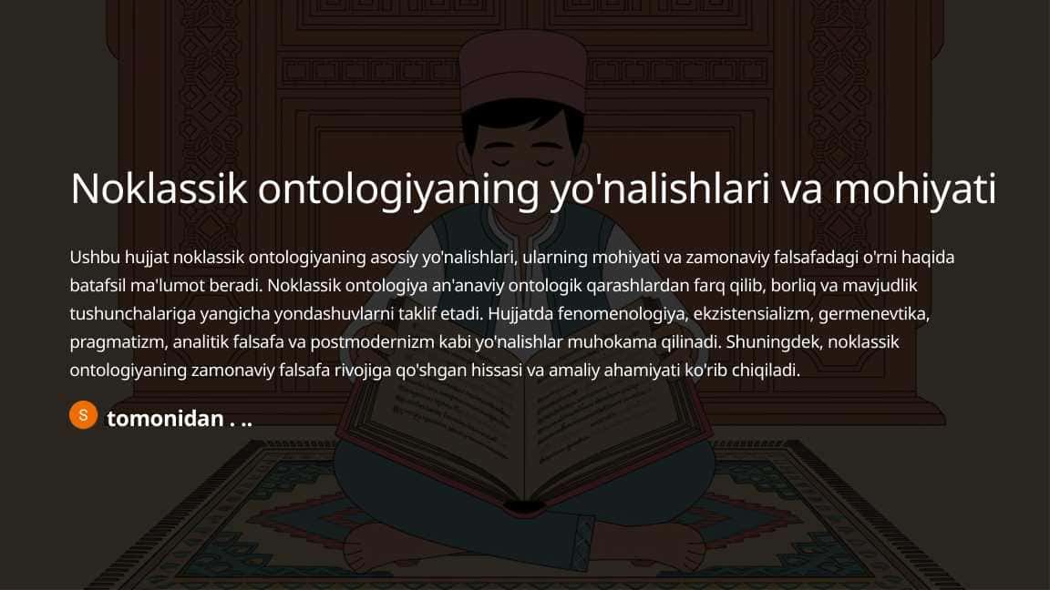Noklassik ontologiyaning yo'nalishlari va mohiyati