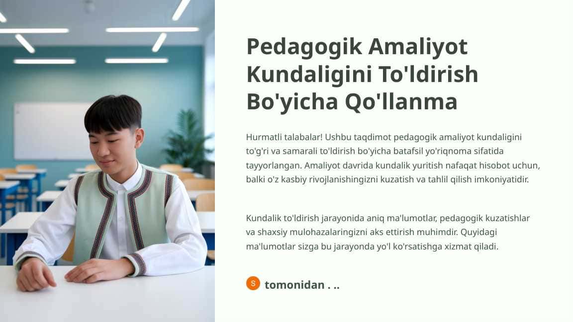 Pedagogik Amaliyot Kundaligini To'ldirish Bo'yicha Qo'llanma