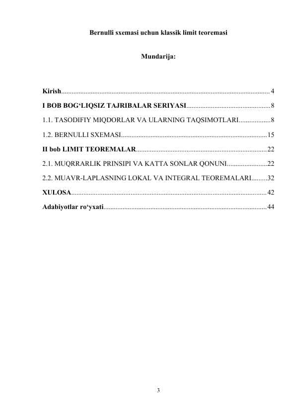 Bernulli sxemasi uchun klassik limit teoremasi