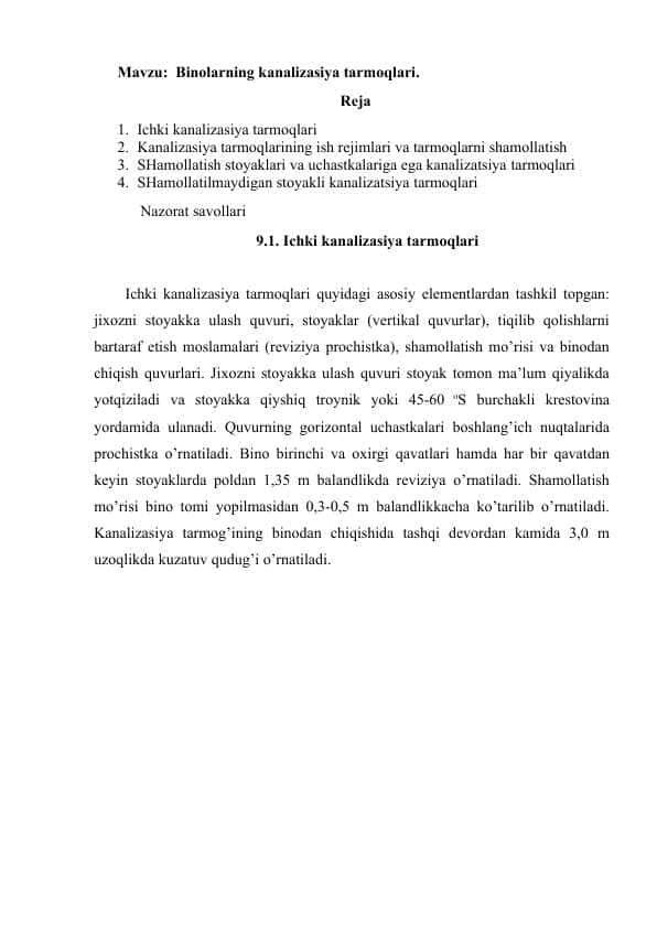 Binolarning kanalizasiya tarmoqlari