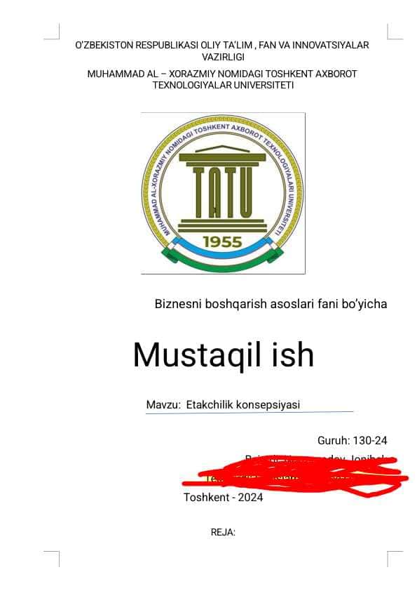 Yetakchilik konsepsiyasi mavzusida mustaqil ish