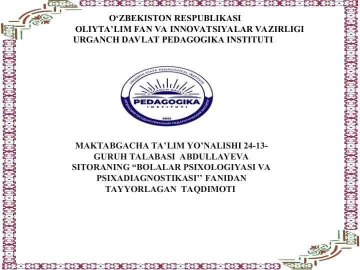 Go'daklik davrining psixologik xususiyatlari