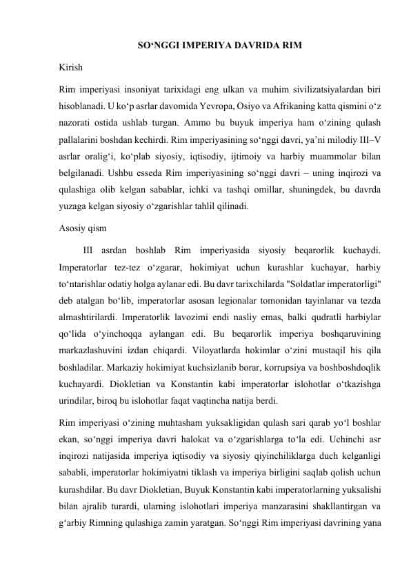 SO‘NGGI IMPERIYA DAVRIDA RIM