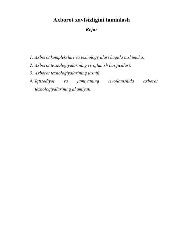 Axborot xavfsizligini taminlash