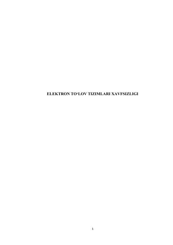 ELEKTRON TO‘LOV TIZIMLARI XAVFSIZLIGI