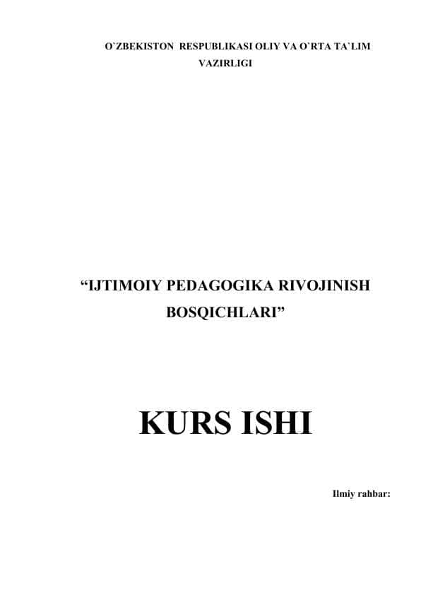 IJTIMОIY PЕDАGОGIKА RIVОJINISH BOSQICHLARI
