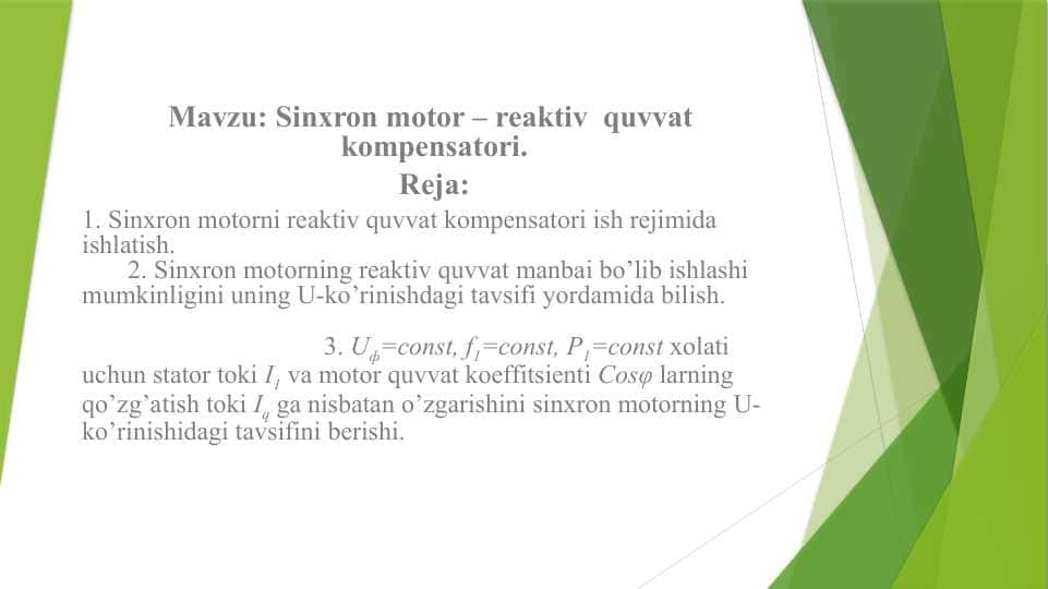 Sinxron motor – reaktiv quvvat kompensatori