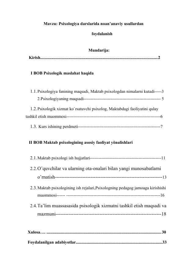 Psixologiya darslarida noan’anaviy usullardan foydalanish