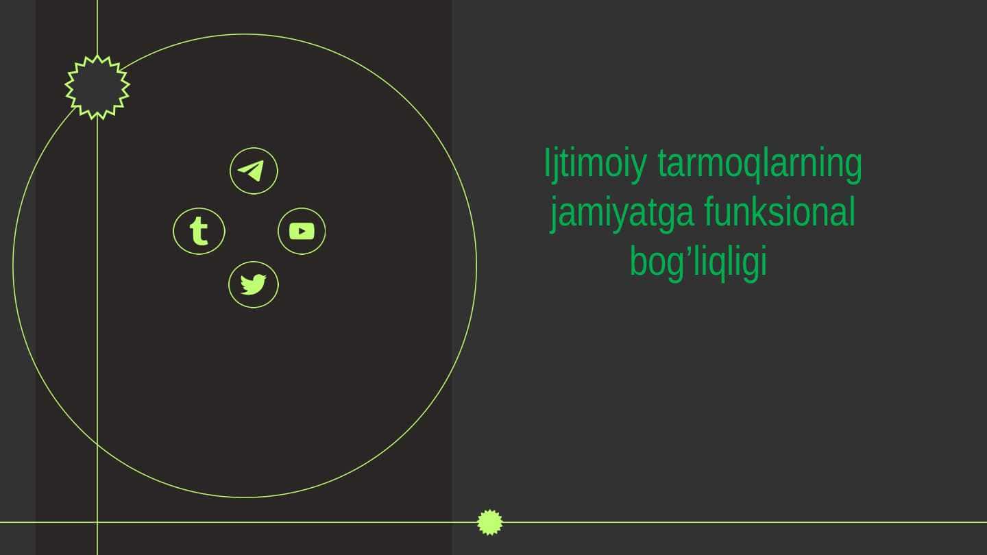 Ijtimoiy tarmoqlarning jamiyatga funksional bog'liqligi.
