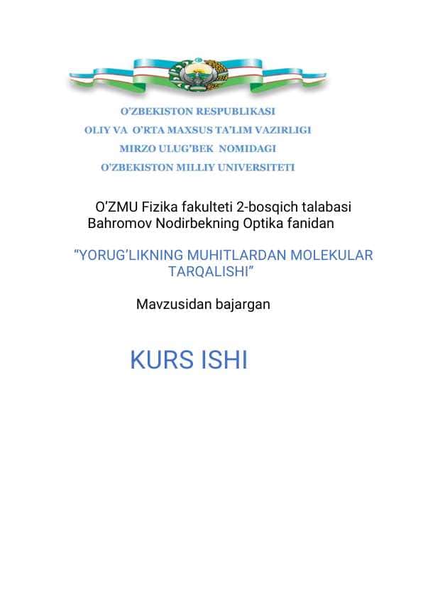 Yorugʻlikninig muxitlarda molekulyar tarqalishi