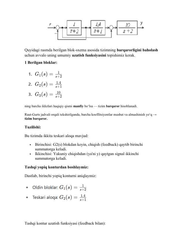 Tizimni barqarorligini baholash