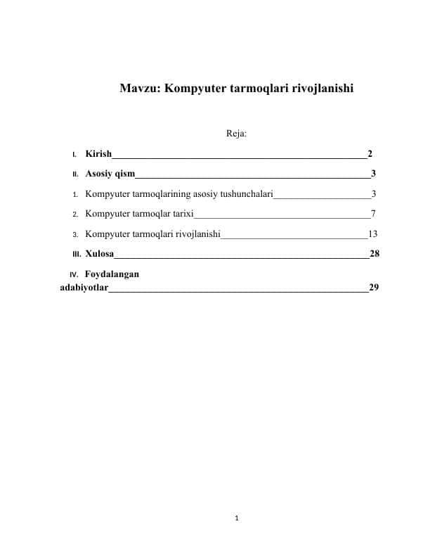 Kompyuter tarmoqlari rivojlanishi