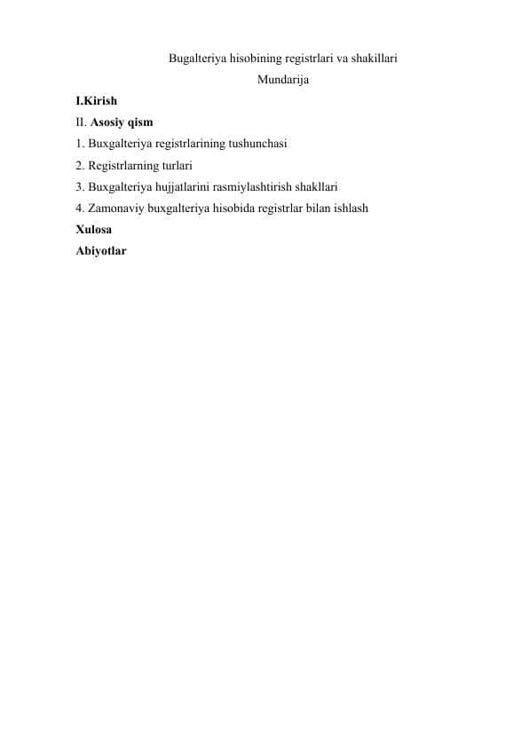 Bugalteriya hisobining registrlari va shakillari