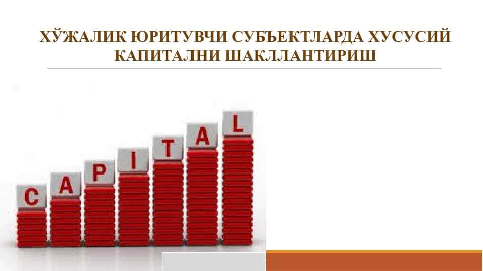 ХЎЖАЛИК ЮРИТУВЧИ СУБЪЕКТЛАРДА ХУСУСИЙ КАПИТАЛНИ ШАКЛЛАНТИРИШ