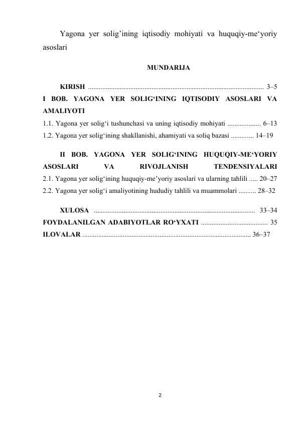 Yagona yer solig’ining iqtisodiy mohiyati va huquqiy-me‘yoriy asoslari KURS ISHI.docx