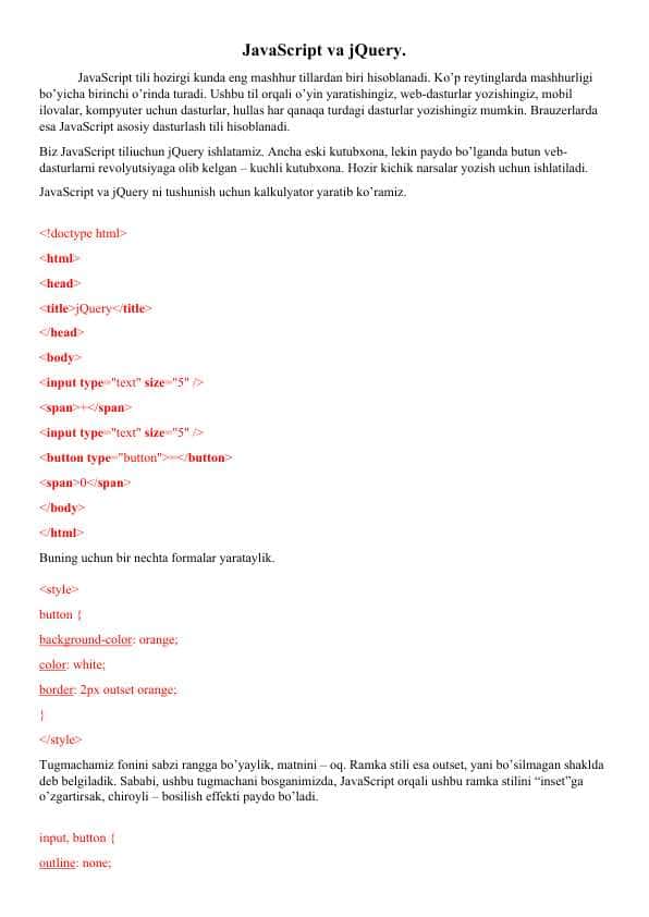 JavaScript va jQuery.