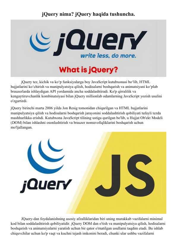 jQuery nima? jQuery haqida tushuncha.