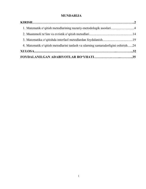 Matematik o'qitish metodlari, matematika o'qitish metodlarining tasnifi, muammoli, evristik, dasturlashgan, blokli, modulli o'qitish metodlari