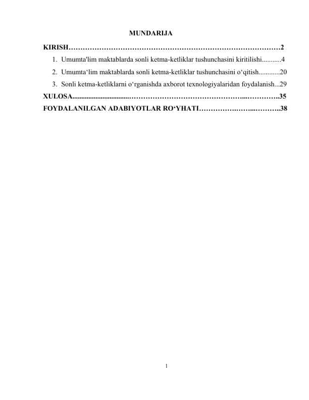 Umumta'lim maktablarda sonli ketma-ketliklar tushunchasini kiritilishi