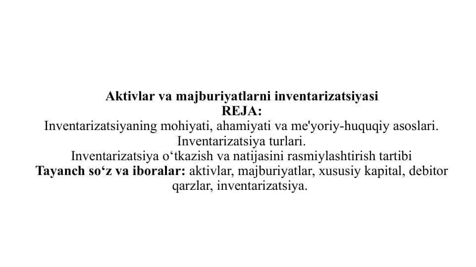 Aktivlar va majburiyatlarni inventarizatsiyasi