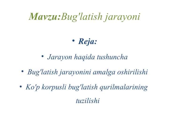 Bug'latish jarayoni