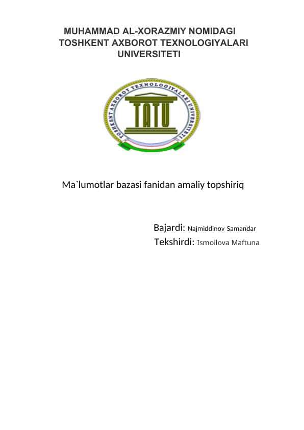 Maʼlumotlar bazasi SQL operatorlarining qoʻllanishi