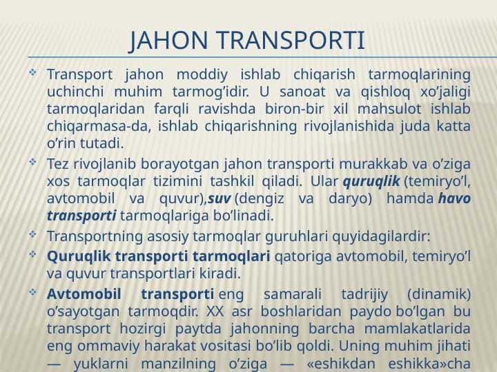 jahon transporti
