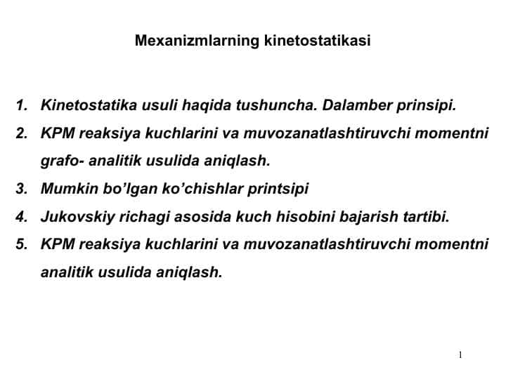 Mexanizmlarning kinetostatikasi