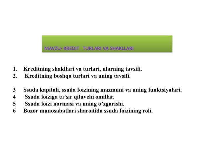 kredit turlari va shakllari