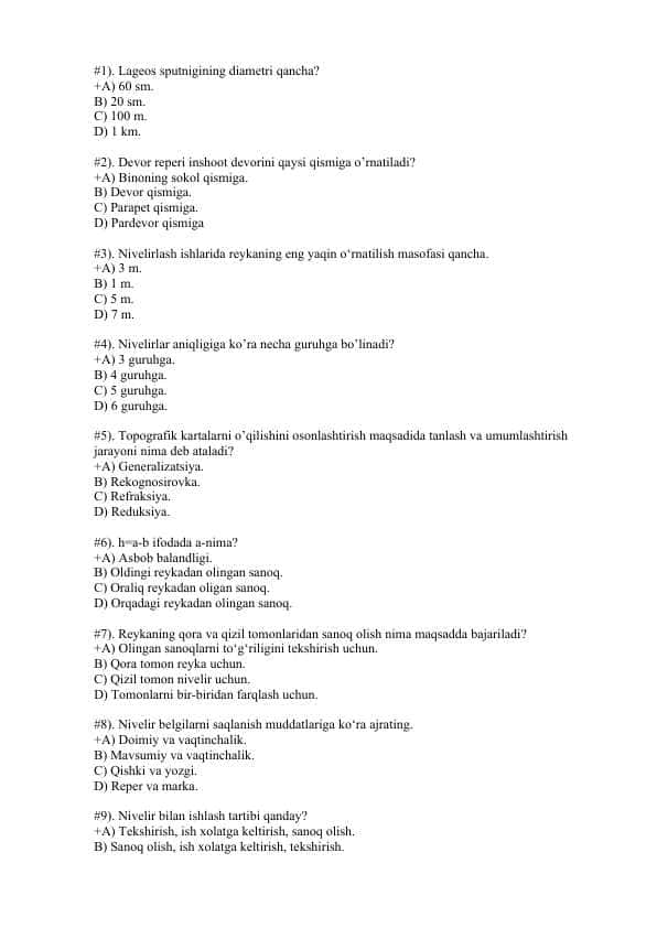 Geodeziya fanidan test