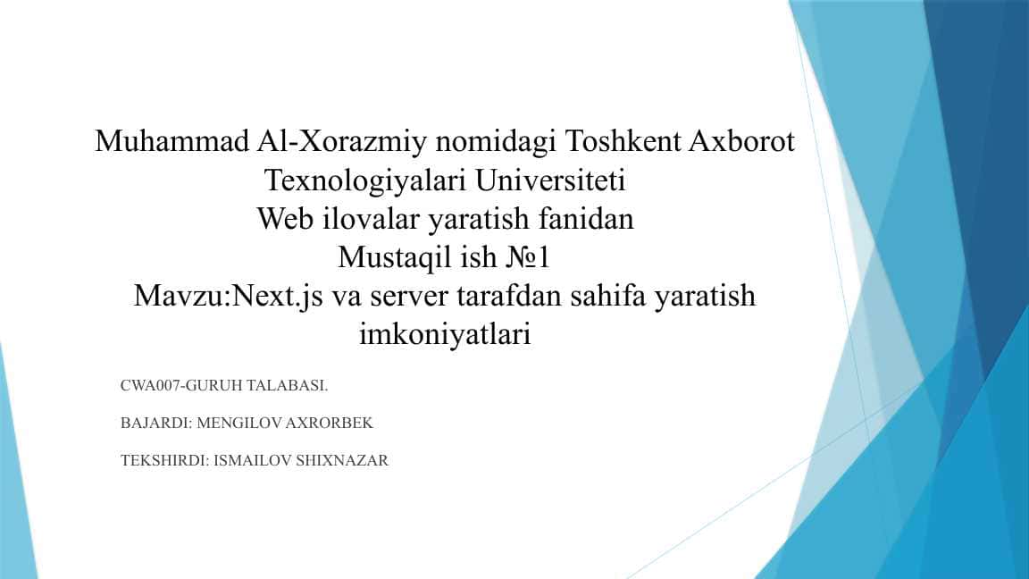 Mavzu:Next.js va server tarafdan sahifa yaratish imkoniyatlari
