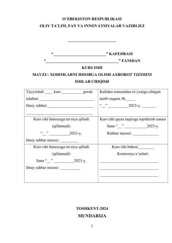 : XODIMLARNI HISOBGA OLISH AXBOROT TIZIMINI ISHLAB CHIQISH