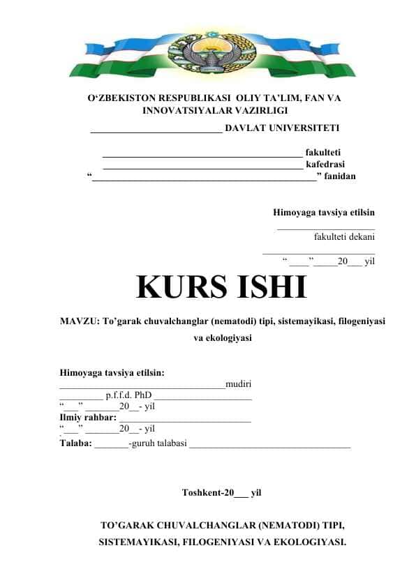 To’garak chuvalchanglar (nematodi) tipi, sistemayikasi, filogeniyasi va ekologiyasi