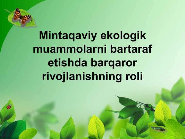 Mintaqaviy ekologik muammolarni bartaraf etishda barqaror rivojlanishning roli
