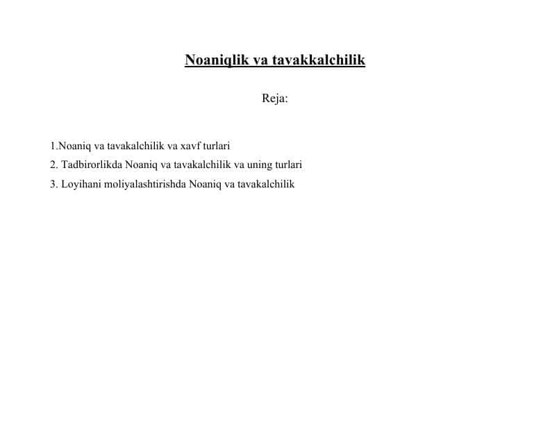 Noaniqlik va tavakkalchilik