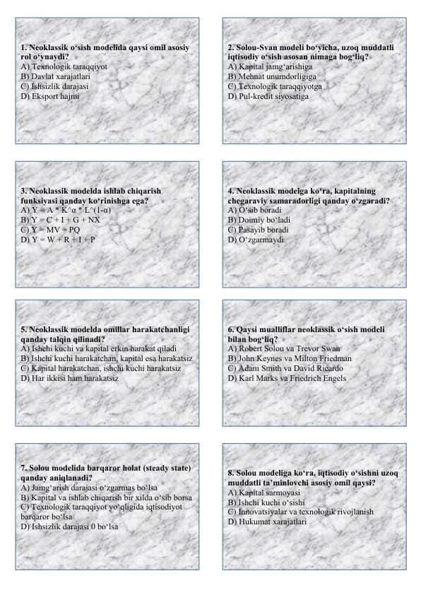 Iqtisodiy osishning neoqilassik modellari test