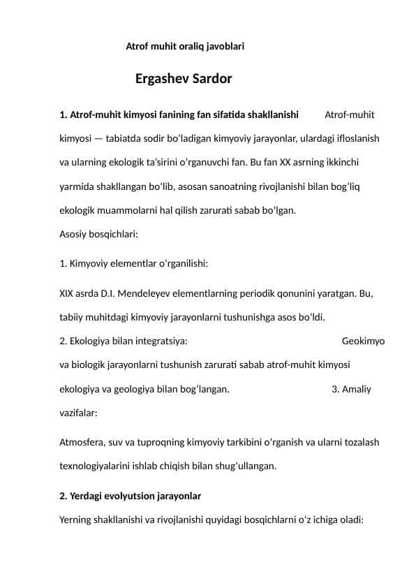 Atrof muhit oraliq javoblari