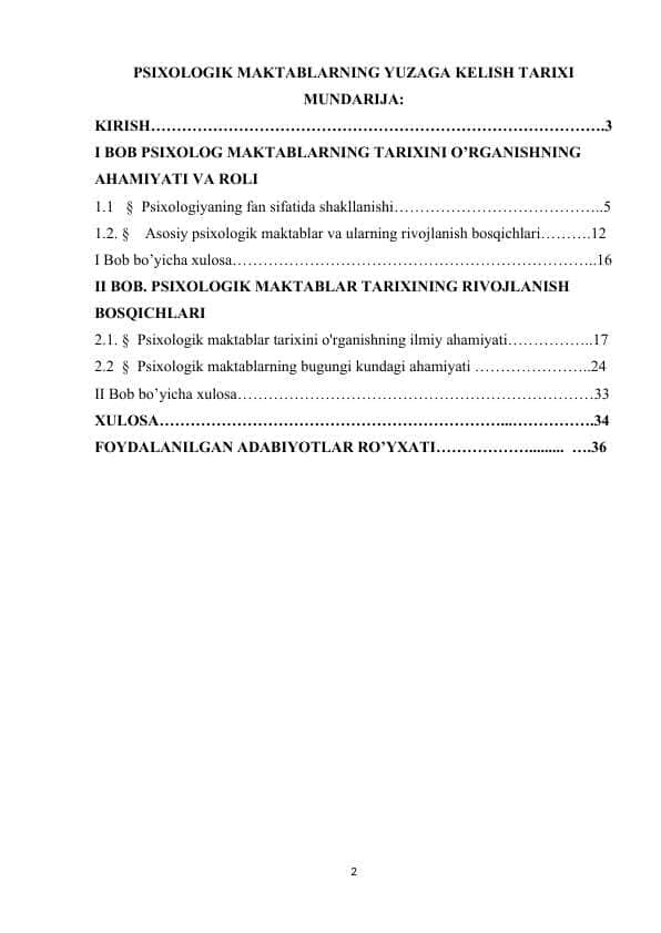 PSIXOLOGIK MAKTABLARNING YUZAGA KELISH TARIXI