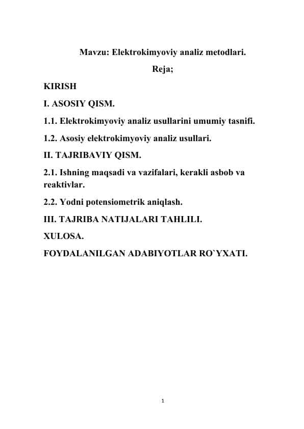 Elektrokimyoviy analiz metodlari