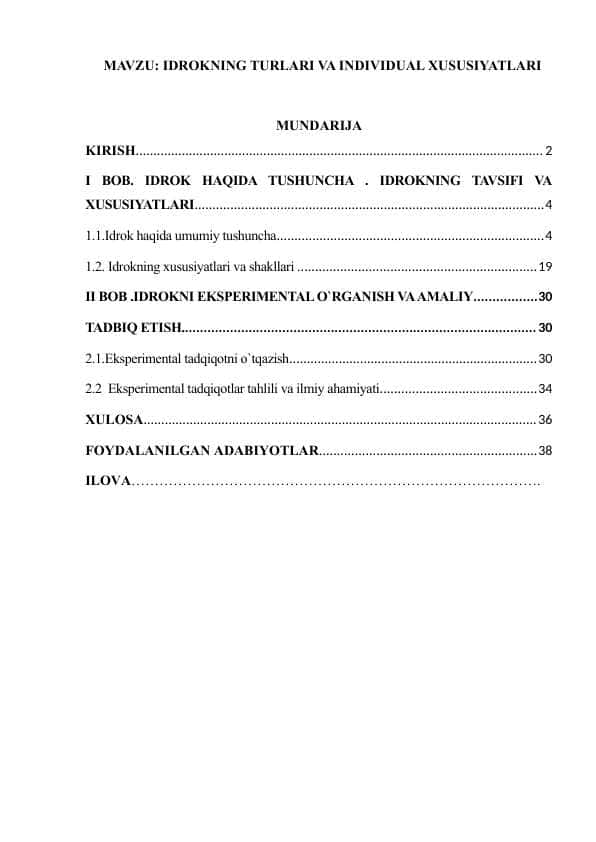 IDROKNING TURLARI VA INDIVIDUAL XUSUSIYATLARI