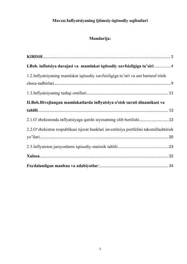 Inflyatsiyaning ijtimoiy-iqtisodiy oqibatlari