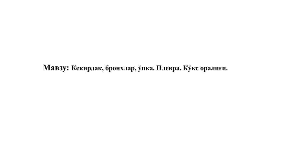 Кекирдак, бронхлар, ўпка. Плевра. Кўкс оралиғи