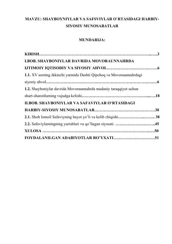 SHAYBOYNIYLAR VA SAFSVIYLAR O`RTASIDAGI HARBIY-SIYOSIY MUNOSABATLAR.docx