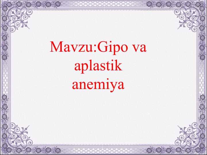 Gipo va aplastik anemiya