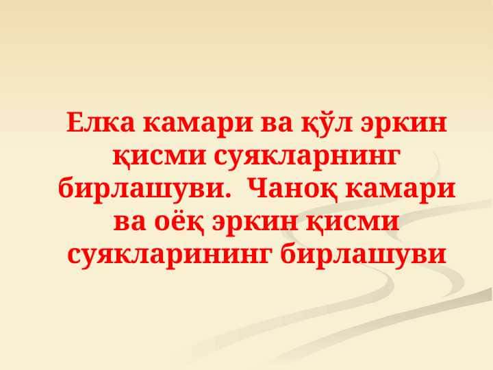 Елка камари ва қўл эркин қисми суякларнинг бирлашуви. Чаноқ камари ва оёқ эркин қисми суякларининг бирлашуви