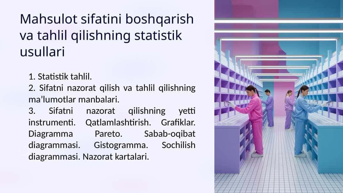 Mahsulot sifatini boshqarish va tahlil qilishning statistik usullari