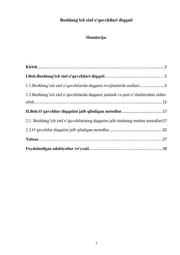 Boshlang'ich sinf o'quvchilari diqqati