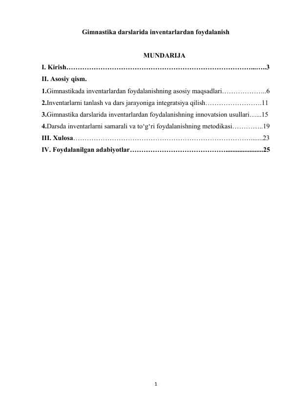 Gimnastika darslarida inventarlardan foydalanish