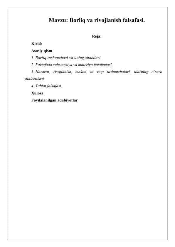 Borliq va rivojlanish falsafasi